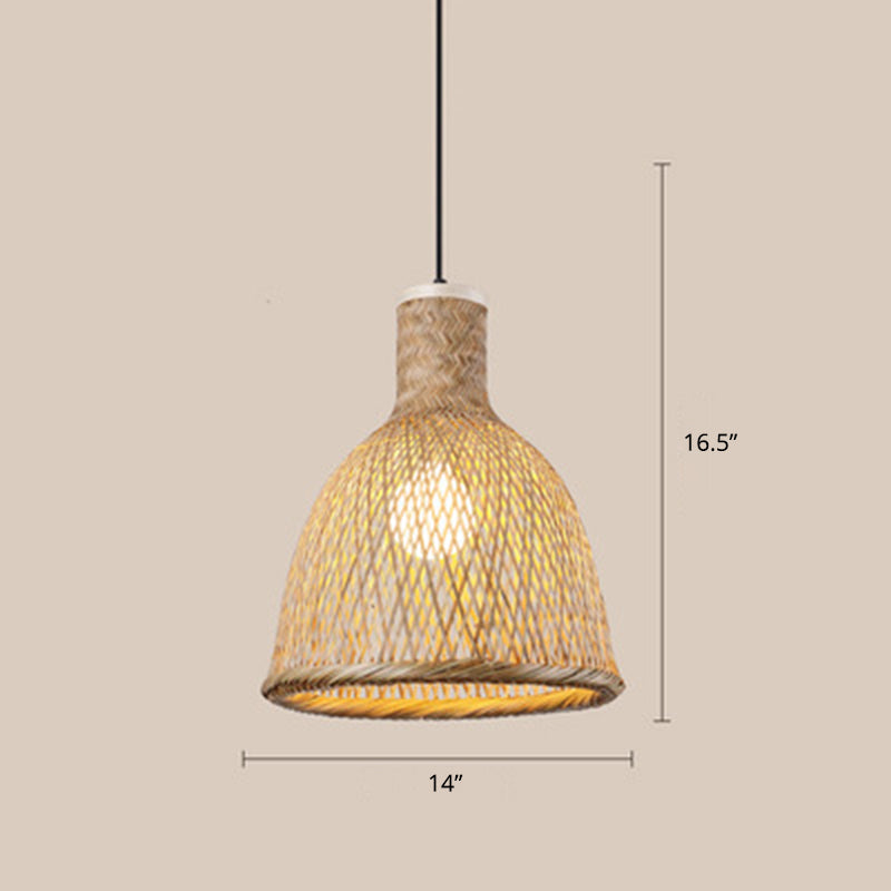 Wood Woven Suspension Lighting Minimalist Single Bamboo Pendant Ceiling Light for Restaurant Clearhalo 'Ceiling Lights' 'Pendant Lights' 'Pendants' Lighting' 2245797