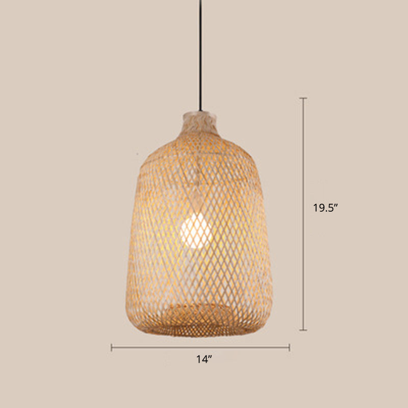 Wood Woven Suspension Lighting Minimalist Single Bamboo Pendant Ceiling Light for Restaurant Wood D Clearhalo 'Ceiling Lights' 'Pendant Lights' 'Pendants' Lighting' 2245798_31af98d0-c1ba-4d0d-9f37-a214d9f42a9d