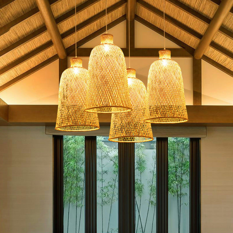 Chinese Style Handmade Ceiling Light Bamboo Single Restaurant Hanging Pendant Light in Wood Clearhalo 'Ceiling Lights' 'Pendant Lights' 'Pendants' Lighting' 2245799