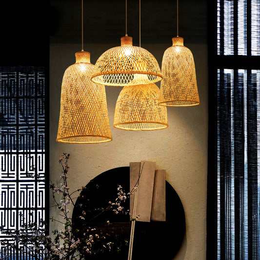 Chinese Style Handmade Ceiling Light Bamboo Single Restaurant Hanging Pendant Light in Wood Clearhalo 'Ceiling Lights' 'Pendant Lights' 'Pendants' Lighting' 2245801