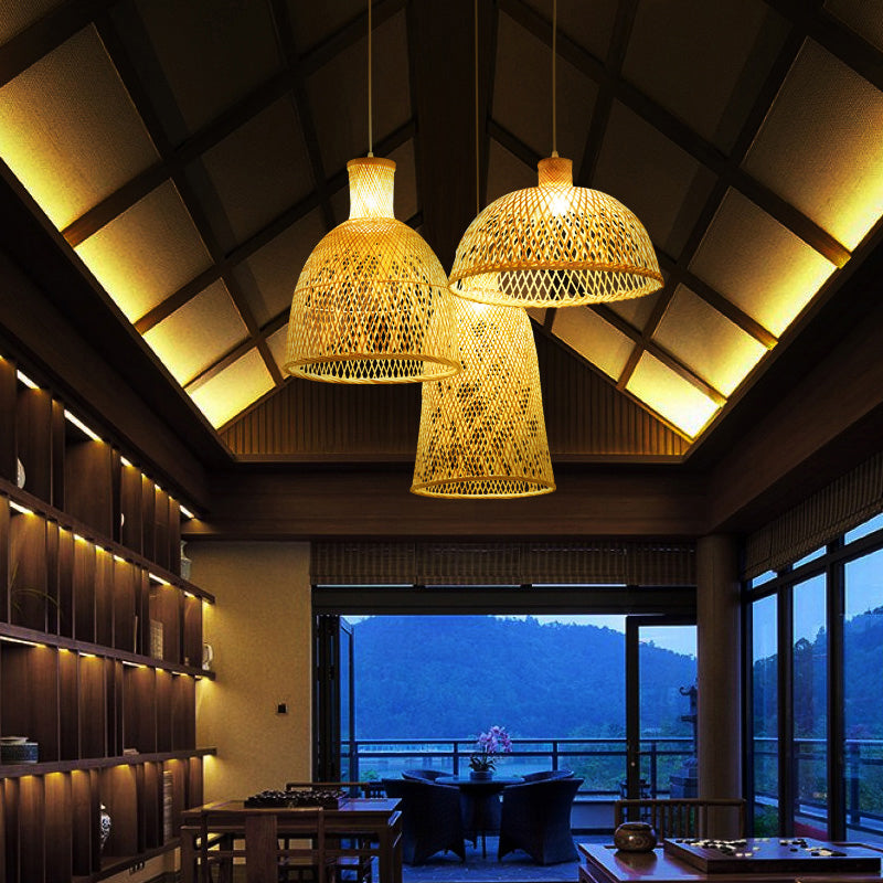 Chinese Style Handmade Ceiling Light Bamboo Single Restaurant Hanging Pendant Light in Wood Clearhalo 'Ceiling Lights' 'Pendant Lights' 'Pendants' Lighting' 2245803