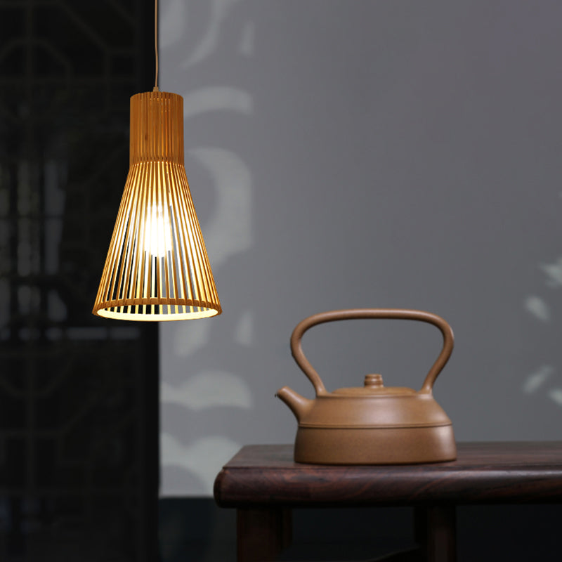 Bamboo Horn-Shaped Ceiling Light Asian Style 1 Bulb Ceiling Lighting for Tea Room Wood Clearhalo 'Ceiling Lights' 'Lighting' 'Pendant Lights' 2245813_09c4dd91-f871-45e3-b8c8-467ec2a49f3c