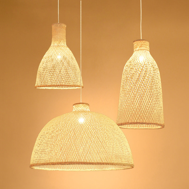 Handmade Bamboo Suspension Lighting Minimalist 1��Head Wood Pendant Ceiling Light for Tea Room Clearhalo 'Ceiling Lights' 'Pendant Lights' 'Pendants' Lighting' 2245818