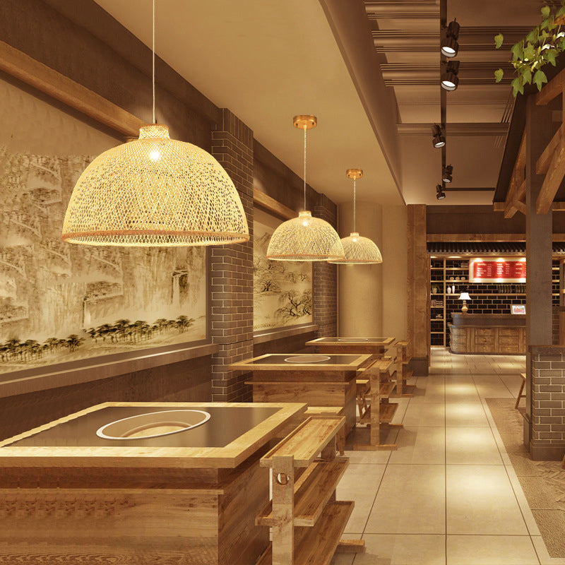 Handmade Bamboo Suspension Lighting Minimalist 1��Head Wood Pendant Ceiling Light for Tea Room Wood A Clearhalo 'Ceiling Lights' 'Pendant Lights' 'Pendants' Lighting' 2245820_e186c9ca-775a-4939-8569-5da15298aeb3