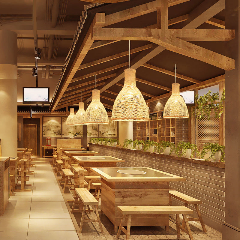 Handmade Bamboo Suspension Lighting Minimalist 1��Head Wood Pendant Ceiling Light for Tea Room Wood C Clearhalo 'Ceiling Lights' 'Pendant Lights' 'Pendants' Lighting' 2245821_276fa90d-e41f-4c85-8e9f-5a248d3f0c18