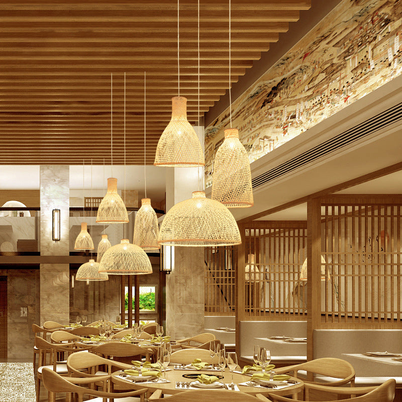 Handmade Bamboo Suspension Lighting Minimalist 1��Head Wood Pendant Ceiling Light for Tea Room Clearhalo 'Ceiling Lights' 'Pendant Lights' 'Pendants' Lighting' 2245822