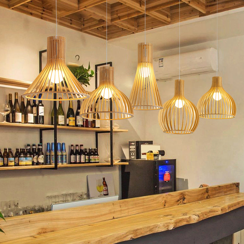 South-east Asia Shaded Ceiling Light Wood Single Restaurant Hanging Pendant Lighting Clearhalo 'Ceiling Lights' 'Pendant Lights' 'Pendants' Lighting' 2245830
