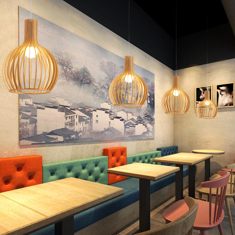 South-east Asia Shaded Ceiling Light Wood Single Restaurant Hanging Pendant Lighting Clearhalo 'Ceiling Lights' 'Pendant Lights' 'Pendants' Lighting' 2245833