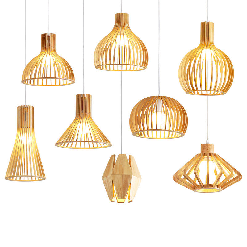 South-east Asia Shaded Ceiling Light Wood Single Restaurant Hanging Pendant Lighting Clearhalo 'Ceiling Lights' 'Pendant Lights' 'Pendants' Lighting' 2245835