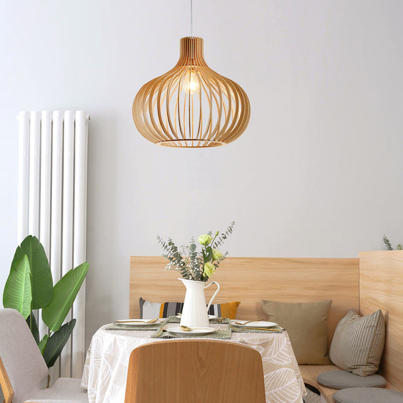 Handmade Restaurant Suspension Light Wood 1-Light Simplicity Pendant Light Fixture Clearhalo 'Ceiling Lights' 'Pendant Lights' 'Pendants' Lighting' 2245852