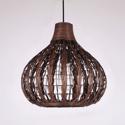 Onion Shaded Ceiling Light Asian Style Rattan 1��Bulb Restaurant Hanging Light Fixture Clearhalo 'Ceiling Lights' 'Pendant Lights' 'Pendants' Lighting' 2245863