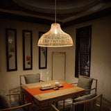 Hat Shape Pendant Light Contemporary Rattan Single-Bulb Tea Room Suspension Light in Wood Clearhalo 'Ceiling Lights' 'Pendant Lights' 'Pendants' Lighting' 2245893