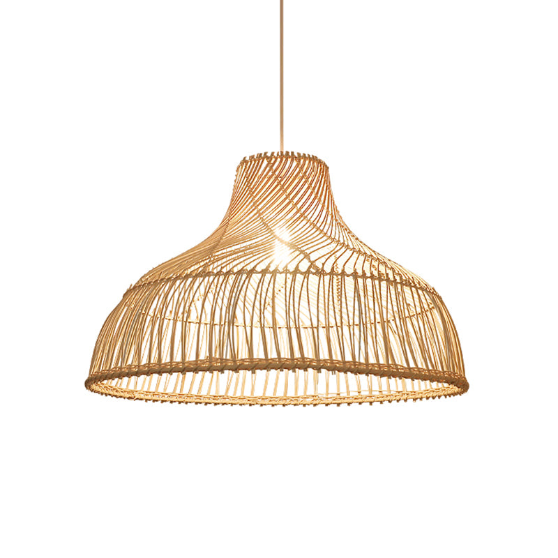 Hat Shape Pendant Light Contemporary Rattan Single-Bulb Tea Room Suspension Light in Wood Clearhalo 'Ceiling Lights' 'Pendant Lights' 'Pendants' Lighting' 2245897