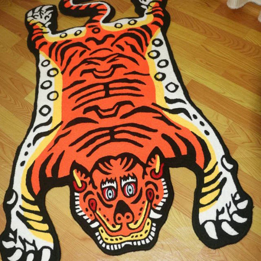 Irregular Shape Tiger Skin Rug Multi Colored Creative Indoor Rug Acrylic Anti-Slip Pet Friendly Rug for Decor Yellow-Red Clearhalo 'Area Rug' 'Casual' 'Rugs' Rug' 2246010