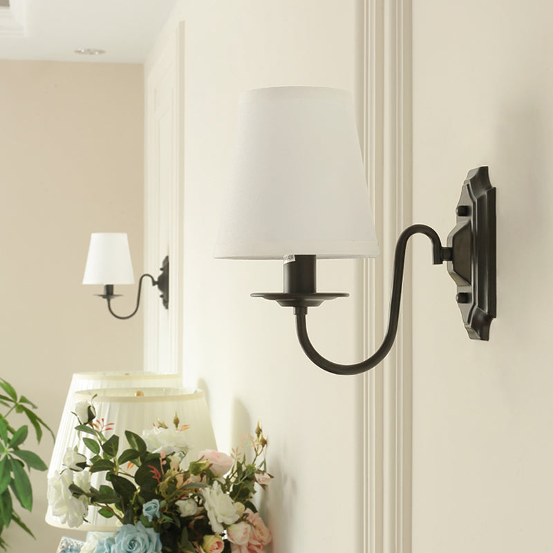 Fabric Tapered Wall Lamp Simplicity Single Corridor Wall Light Fixture with Curved Arm in Black Clearhalo 'Wall Lamps & Sconces' 'Wall Lights' Lighting' 2246089