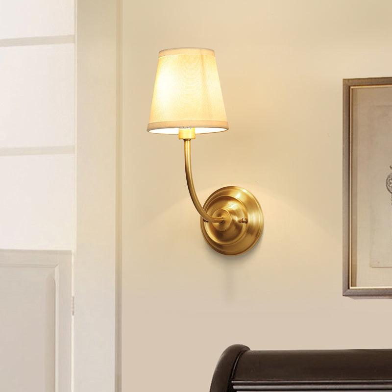 Single-Bulb Wall Light Classic Tapered Fabric Wall Lighting Fixture in Brass for Corridor Brass Clearhalo 'Wall Lamps & Sconces' 'Wall Lights' Lighting' 2246092