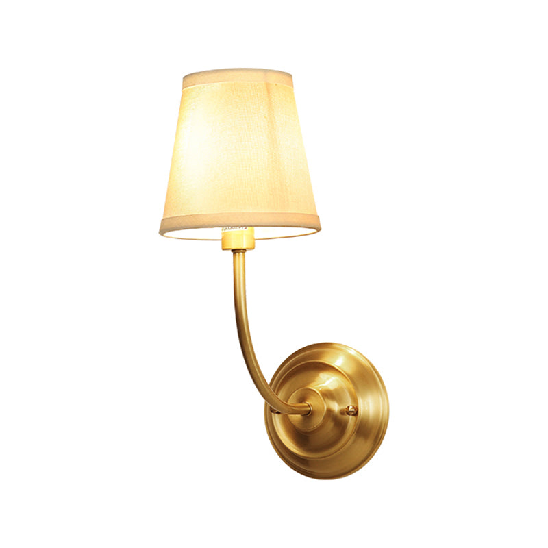 Single-Bulb Wall Light Classic Tapered Fabric Wall Lighting Fixture in Brass for Corridor Clearhalo 'Wall Lamps & Sconces' 'Wall Lights' Lighting' 2246094