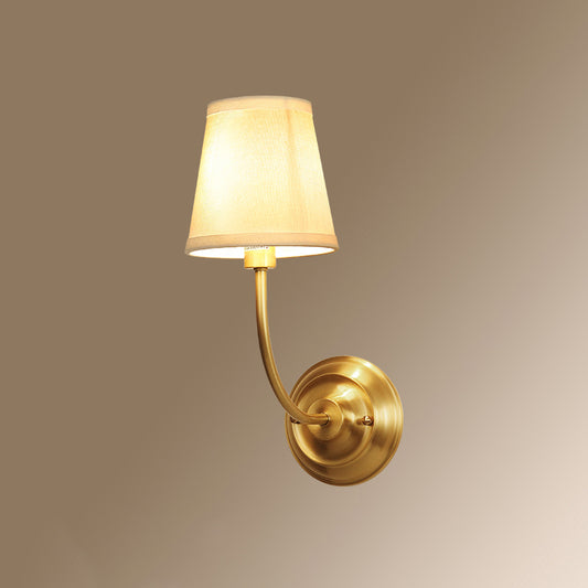 Single-Bulb Wall Light Classic Tapered Fabric Wall Lighting Fixture in Brass for Corridor Clearhalo 'Wall Lamps & Sconces' 'Wall Lights' Lighting' 2246095