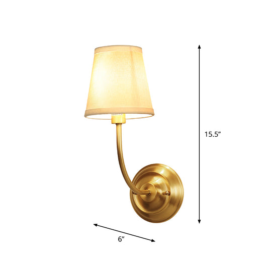 Single-Bulb Wall Light Classic Tapered Fabric Wall Lighting Fixture in Brass for Corridor Clearhalo 'Wall Lamps & Sconces' 'Wall Lights' Lighting' 2246096