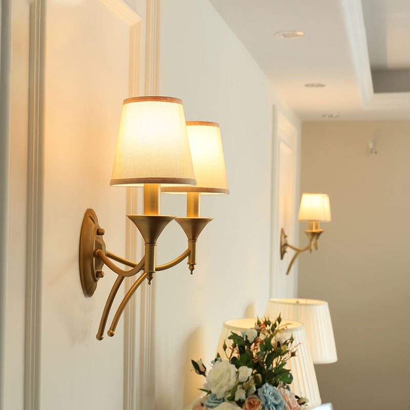 Retro Style Tapered Shade Wall Mount Light Fabric Wall Light Fixture for Corridor 2.0 Beige Clearhalo 'Wall Lamps & Sconces' 'Wall Lights' Lighting' 2246103