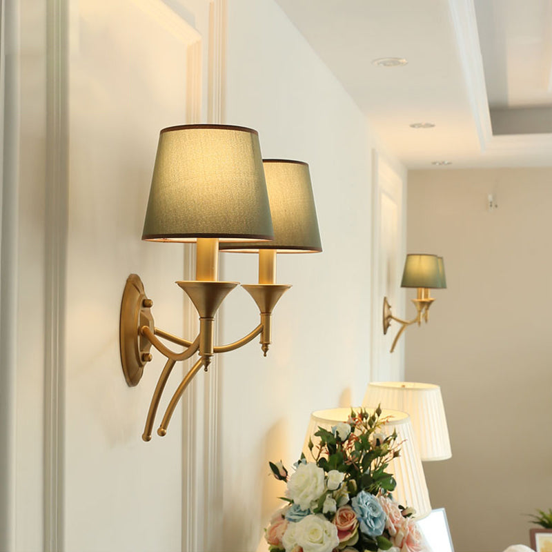Retro Style Tapered Shade Wall Mount Light Fabric Wall Light Fixture for Corridor 2.0 Green Clearhalo 'Wall Lamps & Sconces' 'Wall Lights' Lighting' 2246107