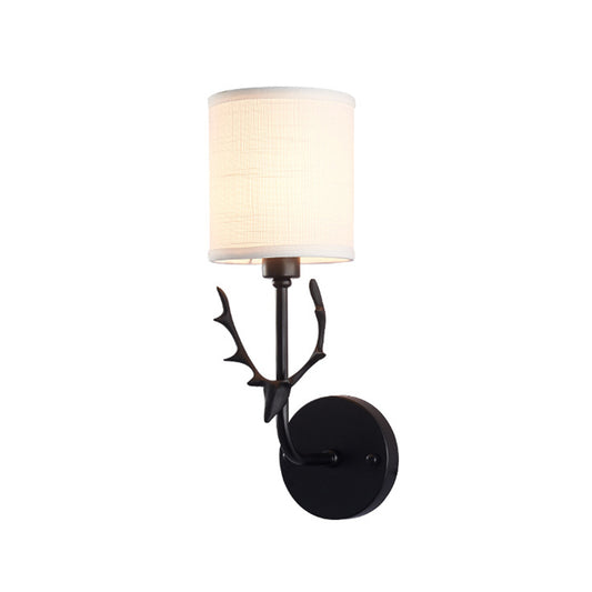 Fabric Cylinder Wall Mount Light Minimalism 1-Light Living Room Wall Lighting with Deer Accent Clearhalo 'Wall Lamps & Sconces' 'Wall Lights' Lighting' 2246120