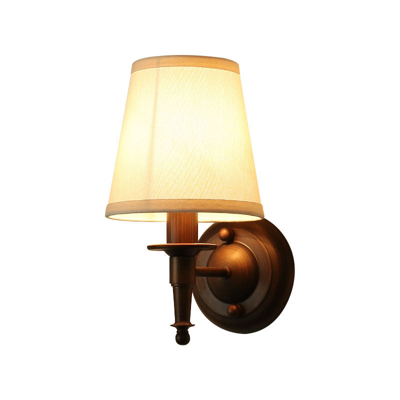 Traditional Bucket Wall Light 1 Head Fabric Wall Light Fixture in Dark Coffee for Living Room Clearhalo 'Wall Lamps & Sconces' 'Wall Lights' Lighting' 2246134