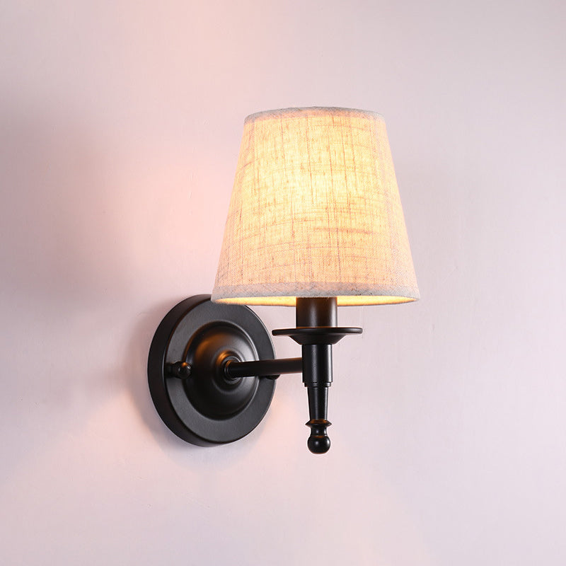 Bucket Shade Fabric Wall Lighting Fixture Vintage Style Corridor Wall Mounted Lamp 1.0 Grey Clearhalo 'Wall Lamps & Sconces' 'Wall Lights' Lighting' 2246143