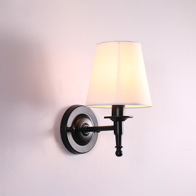 Bucket Shade Fabric Wall Lighting Fixture Vintage Style Corridor Wall Mounted Lamp 1.0 White Clearhalo 'Wall Lamps & Sconces' 'Wall Lights' Lighting' 2246147