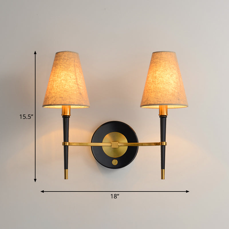 Simplicity Tapered Wall Light Fabric Wall Lighting Fixture in Brass for Living Room 2.0 Brass Clearhalo 'Wall Lamps & Sconces' 'Wall Lights' Lighting' 2246157