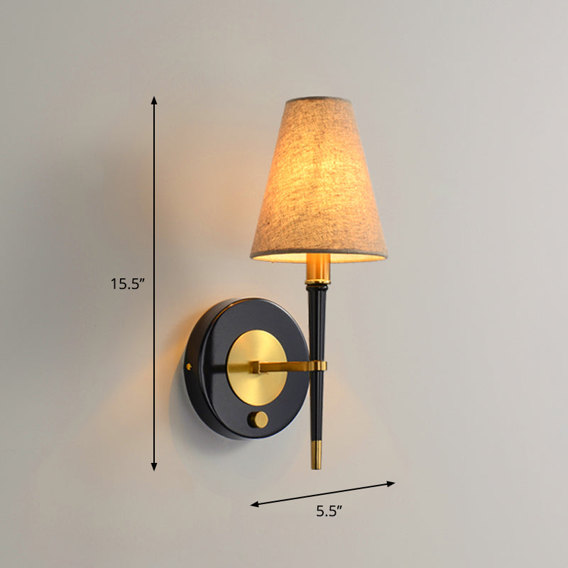 Simplicity Tapered Wall Light Fabric Wall Lighting Fixture in Brass for Living Room 1.0 Brass Clearhalo 'Wall Lamps & Sconces' 'Wall Lights' Lighting' 2246159
