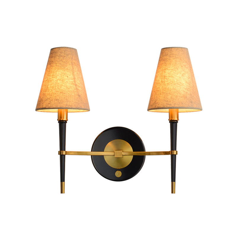 Simplicity Tapered Wall Light Fabric Wall Lighting Fixture in Brass for Living Room Clearhalo 'Wall Lamps & Sconces' 'Wall Lights' Lighting' 2246162