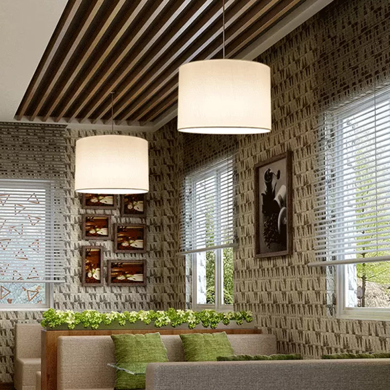 Single Ceiling Light Vintage Drum Shade Fabric Hanging Pendant Light for Restaurant Clearhalo 'Ceiling Lights' 'Pendant Lights' 'Pendants' Lighting' 2246171
