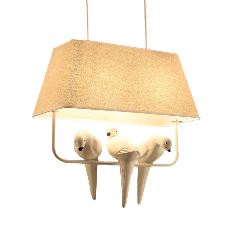 Trapezoid Fabric Pendant Light Traditional Dining Room Suspension Light Fixture with Resin Bird in Beige Clearhalo 'Ceiling Lights' 'Pendant Lights' 'Pendants' Lighting' 2246211