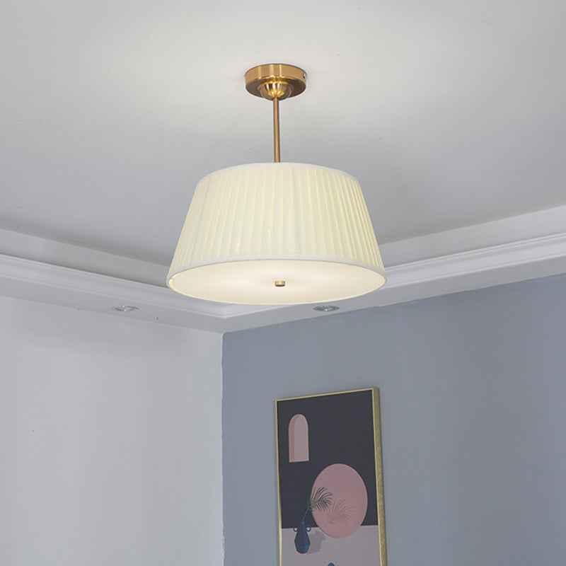 Single Semi Flush Traditional Tapered Pleated Fabric Flush Ceiling Light Fixture in White for Bedroom Clearhalo 'Ceiling Lights' 'Chandeliers' Lighting' options 2246214