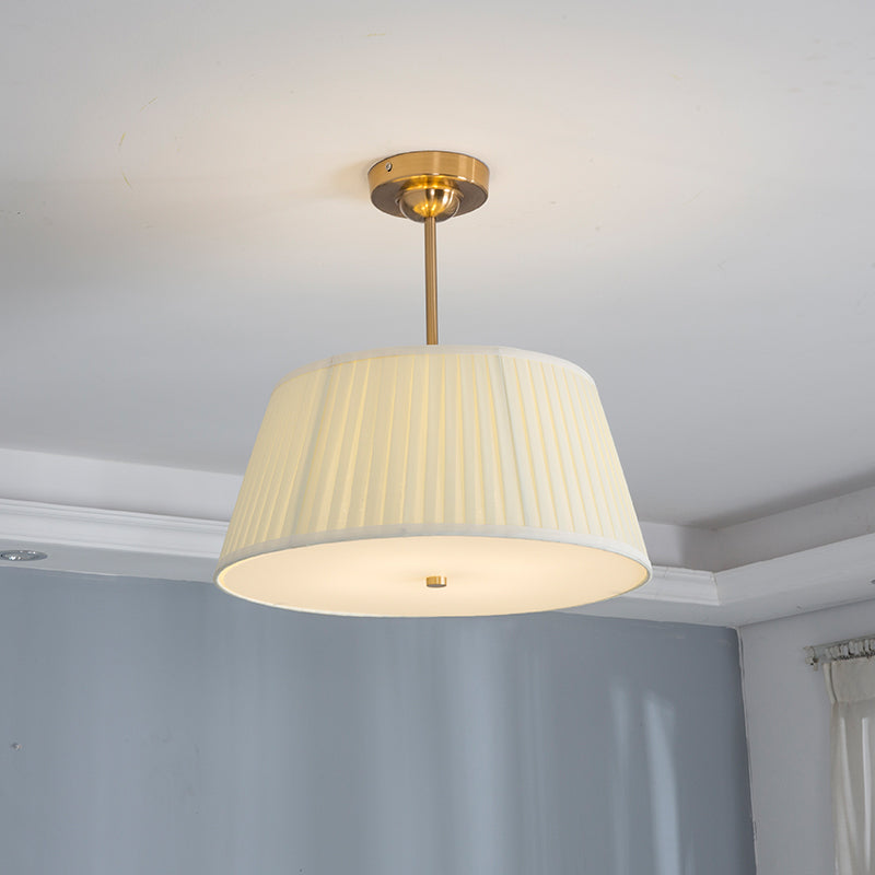 Single Semi Flush Traditional Tapered Pleated Fabric Flush Ceiling Light Fixture in White for Bedroom Clearhalo 'Ceiling Lights' 'Chandeliers' Lighting' options 2246215