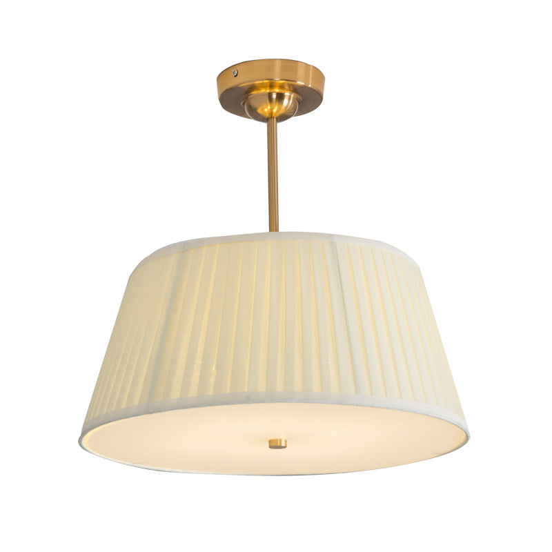 Single Semi Flush Traditional Tapered Pleated Fabric Flush Ceiling Light Fixture in White for Bedroom Clearhalo 'Ceiling Lights' 'Chandeliers' Lighting' options 2246217