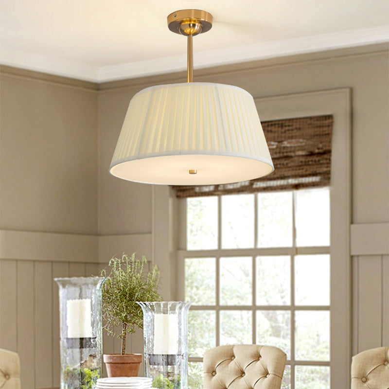 Single Semi Flush Traditional Tapered Pleated Fabric Flush Ceiling Light Fixture in White for Bedroom Clearhalo 'Ceiling Lights' 'Chandeliers' Lighting' options 2246218
