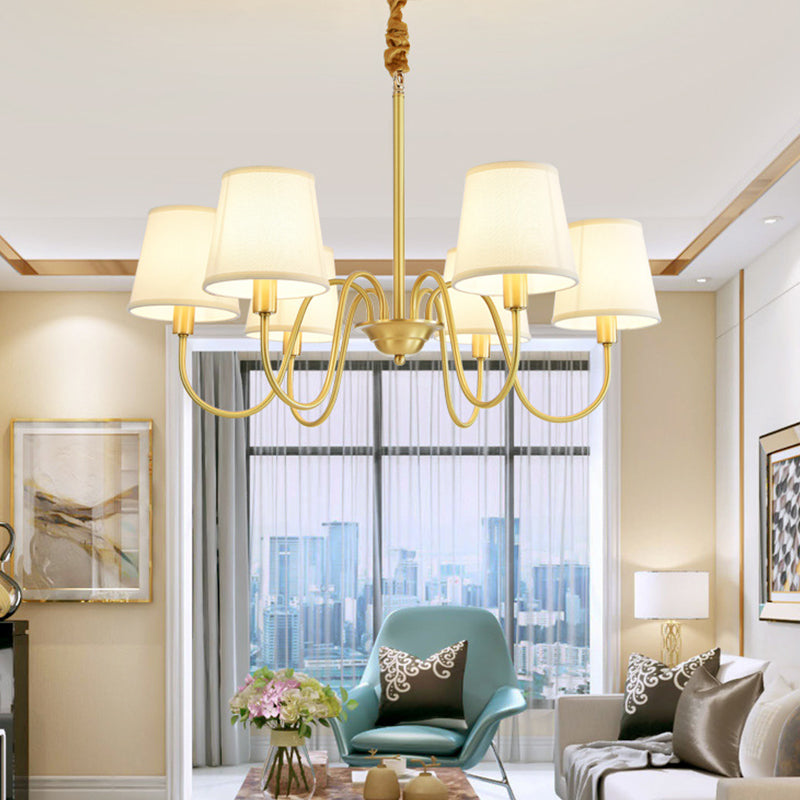 Fabric Bucket Shade Suspension Light Simplicity Living Room Chandelier Light in Brass Clearhalo 'Ceiling Lights' 'Chandeliers' Lighting' options 2246236