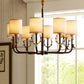 Cylindrical Fabric Chandelier Pendant Light Vintage Living Room Hanging Light with Deer Accent Clearhalo 'Ceiling Lights' 'Chandeliers' Lighting' options 2246272