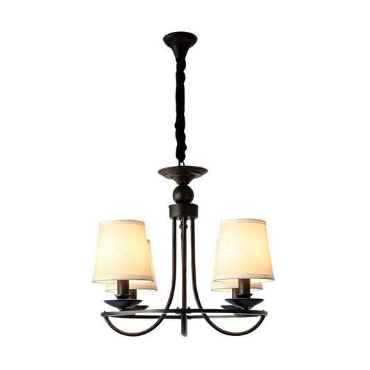 Fabric Tapered Drum Chandelier Pendant Light Vintage Living Room Hanging Light in Black 4 Black