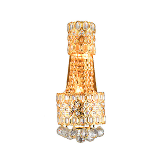 Beaded Wall Mount Light Vintage Metal 2 Bulbs Gold Wall Sconce with Cascading Clear Crystal Accents for Hallway Clearhalo 'Modern wall lights' 'Modern' 'Wall Lamps & Sconces' 'Wall Lights' Lighting' 224630