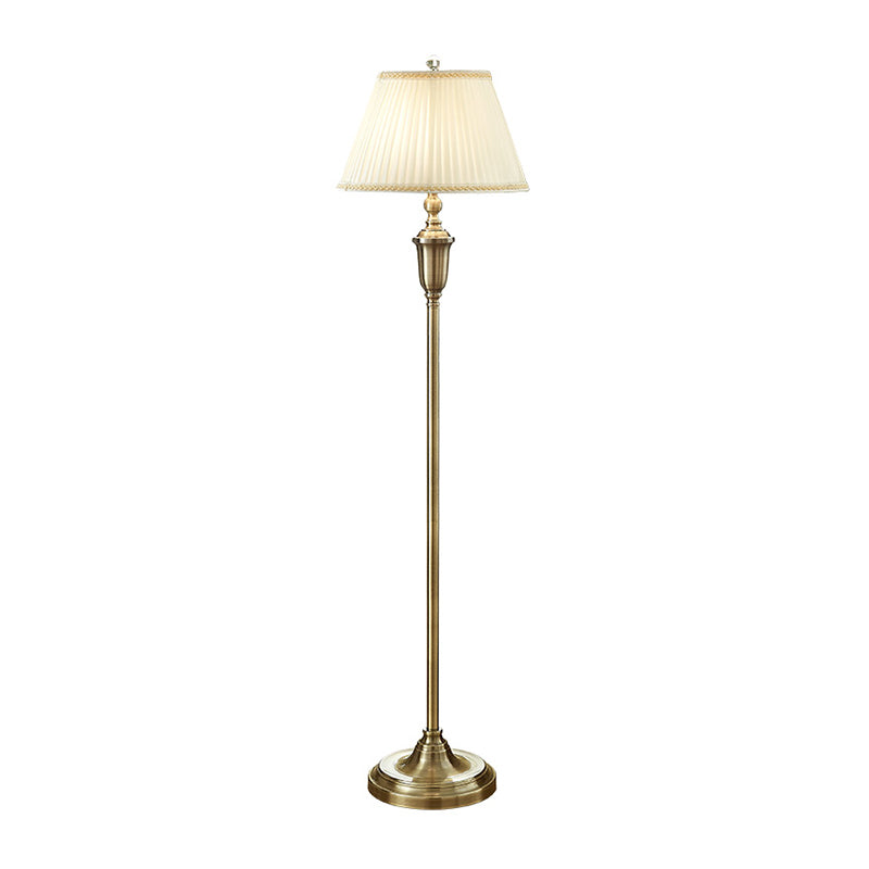 Pleated Fabric Empire Shade Floor Lamp Vintage Single-Bulb Living Room Standing Lighting in Beige Clearhalo 'Floor Lamps' 'Lamps' Lighting' 2246391