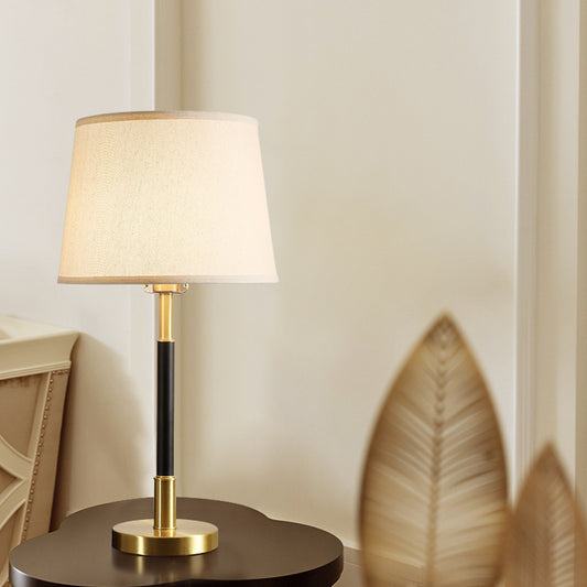 Single Table Lamp Traditional Tapered Drum Fabric Nightstand Lighting in Brass for Living Room Brass Clearhalo 'Lamps' 'Table Lamps' Lighting' 2246407