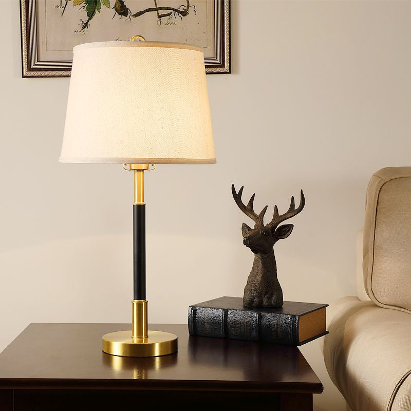 Single Table Lamp Traditional Tapered Drum Fabric Nightstand Lighting in Brass for Living Room Clearhalo 'Lamps' 'Table Lamps' Lighting' 2246408