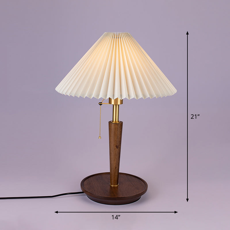 Cone Pleated Fabric Nightstand Lamp Minimalism 1-Light Living Room Table Light with Pull Chain in White White Clearhalo 'Lamps' 'Table Lamps' Lighting' 2246419