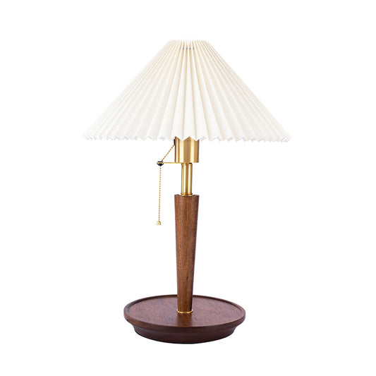 Cone Pleated Fabric Nightstand Lamp Minimalism 1-Light Living Room Table Light with Pull Chain in White Clearhalo 'Lamps' 'Table Lamps' Lighting' 2246423