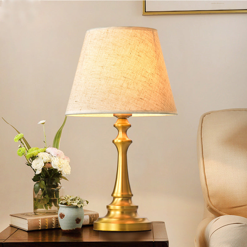 Traditional Empire Shade Table Lamp Single Fabric Nightstand Lighting with Baluster Base in Brass Clearhalo 'Lamps' 'Table Lamps' Lighting' 2246429