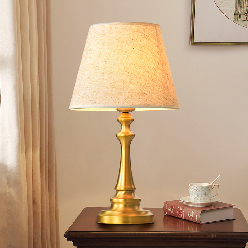Traditional Empire Shade Table Lamp Single Fabric Nightstand Lighting with Baluster Base in Brass Clearhalo 'Lamps' 'Table Lamps' Lighting' 2246431