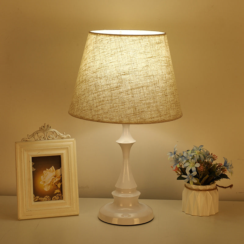 Baluster Iron Nightstand Lamp Minimalism 1-Light Bedside Table Light with Tapered Fabric Shade Clearhalo 'Lamps' 'Table Lamps' Lighting' 2246436